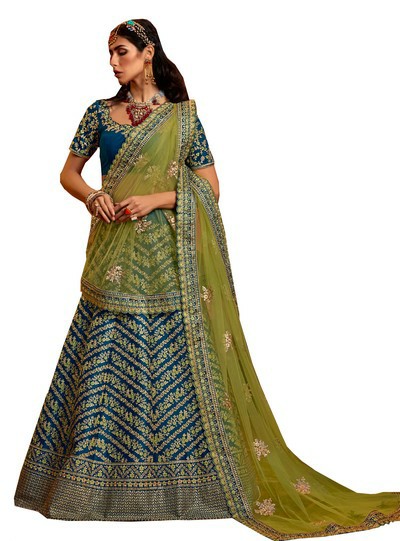 Raw Silk Embroidery Lehenga Choli with Duppatta